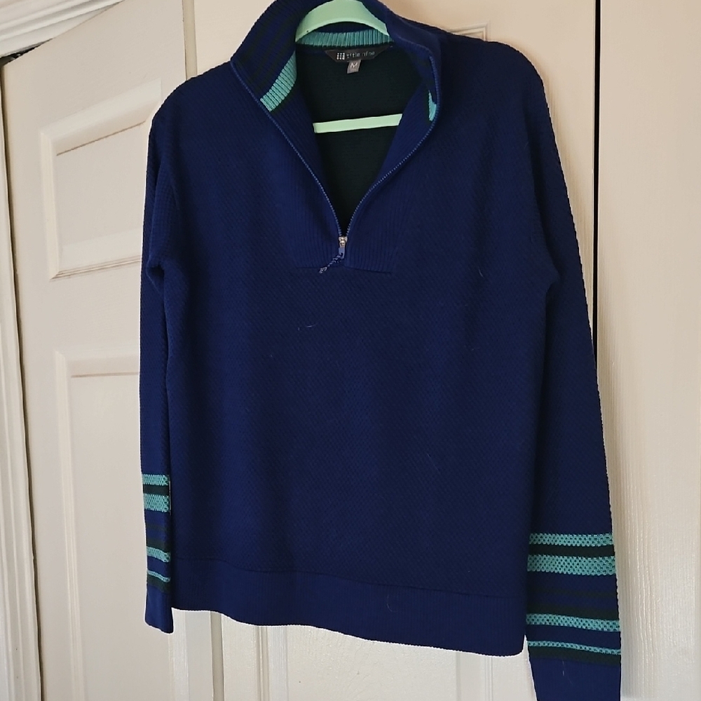 Title Nine Women's Navy Zip-Up Sweater with Green Accents